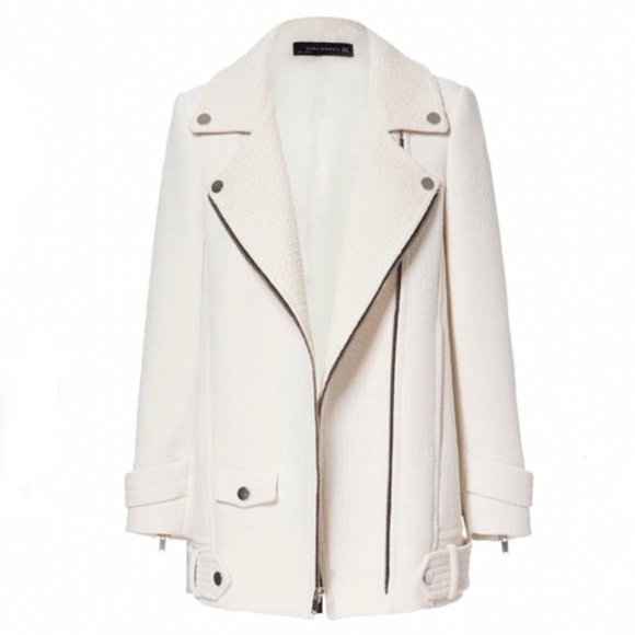 Zara Woman White Combination Zip Jacket Moto - Picture 2 of 9